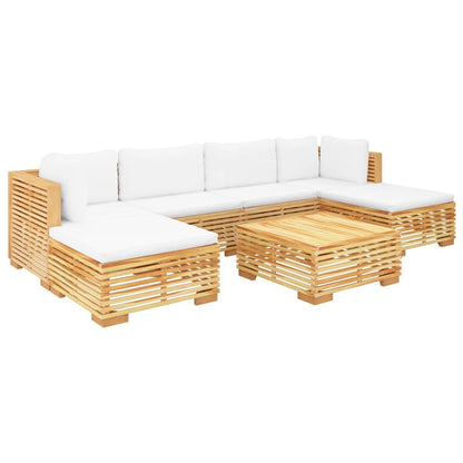 7 pcs conjunto lounge jardim c/ almofadões madeira teca maciça