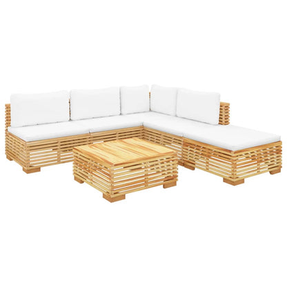 6 pcs conjunto lounge jardim c/ almofadões madeira teca maciça