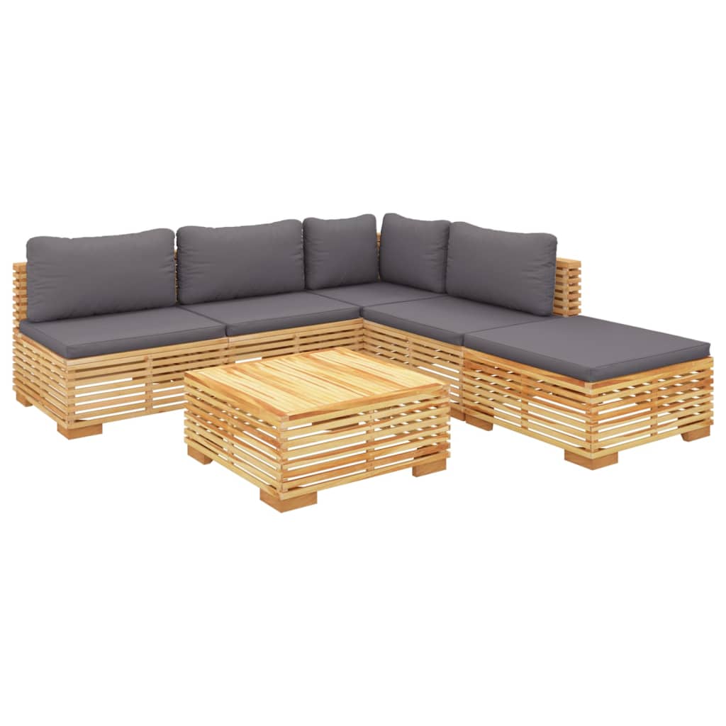 6 pcs conjunto lounge jardim c/ almofadões madeira teca maciça