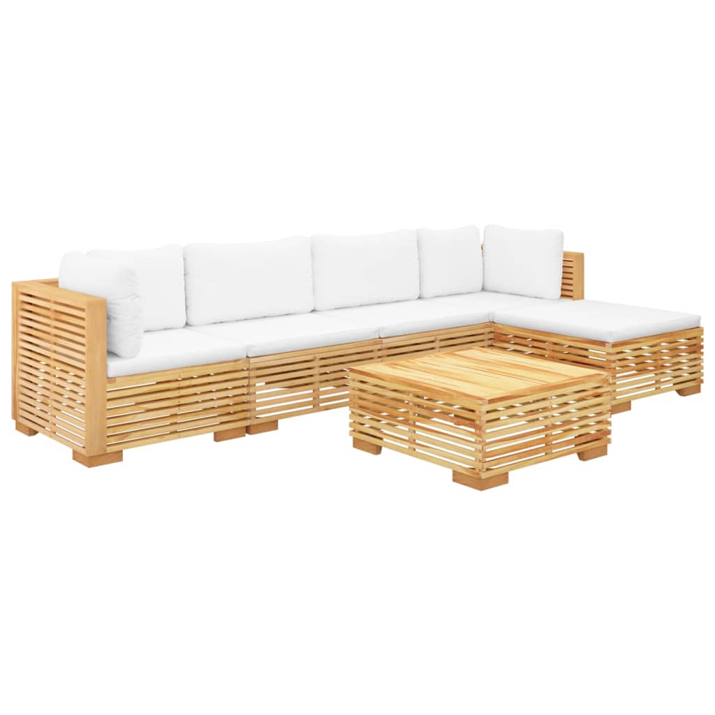 6 pcs conjunto lounge jardim c/ almofadões madeira teca maciça