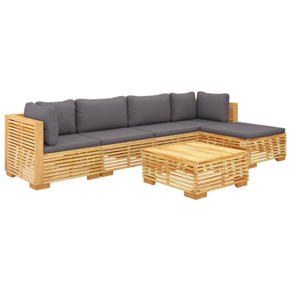 6 pcs conjunto lounge jardim c/ almofadões madeira teca maciça