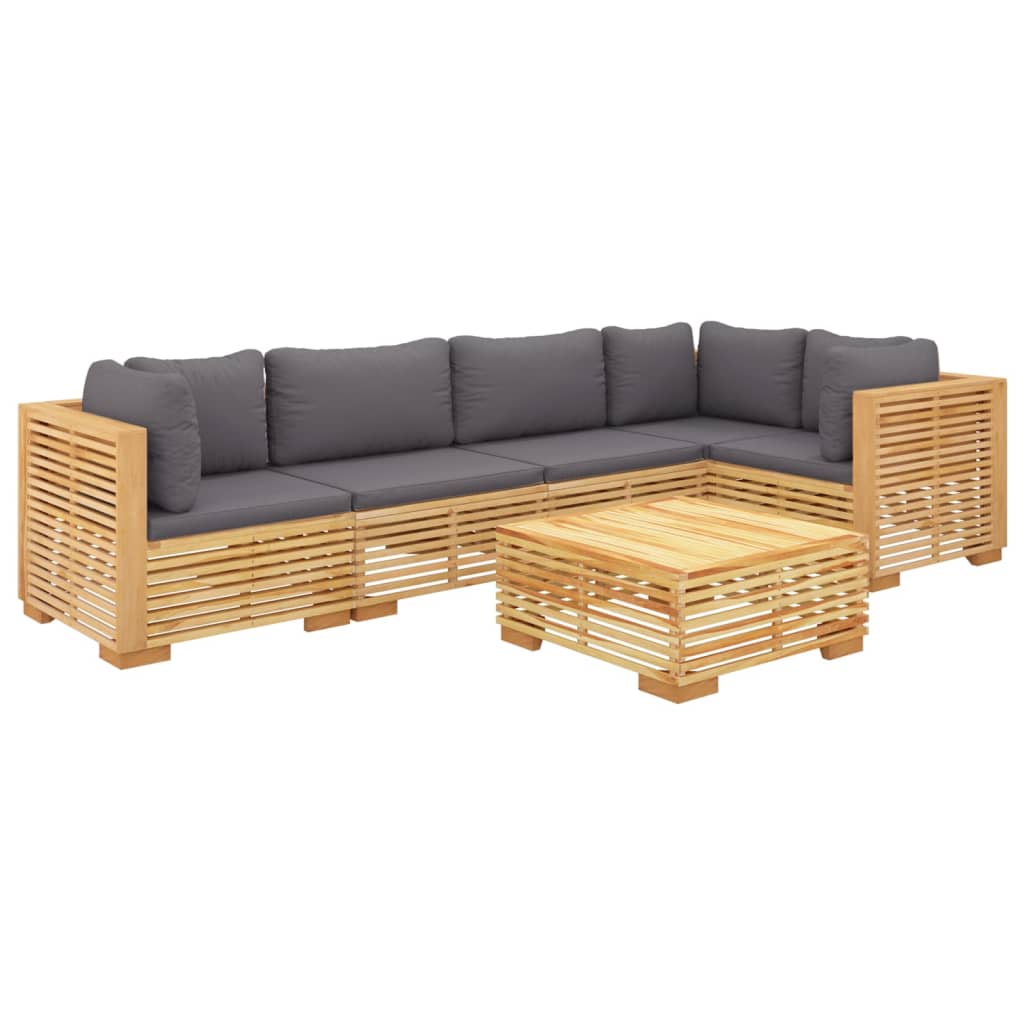 6 pcs conjunto lounge jardim c/ almofadões madeira teca maciça