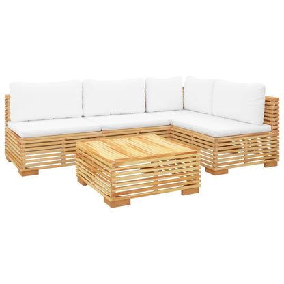 5 pcs conjunto lounge jardim c/ almofadões madeira teca maciça