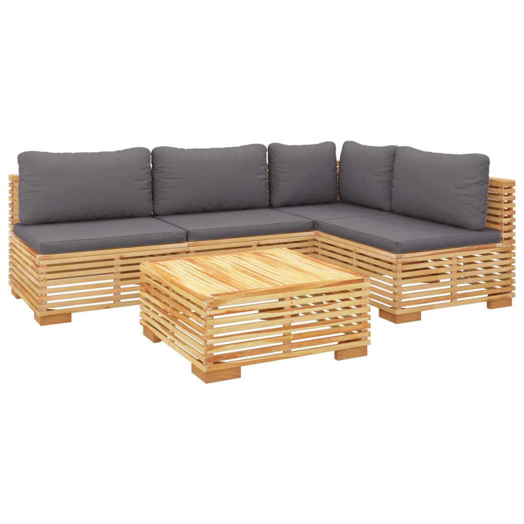 5 pcs conjunto lounge jardim c/ almofadões madeira teca maciça