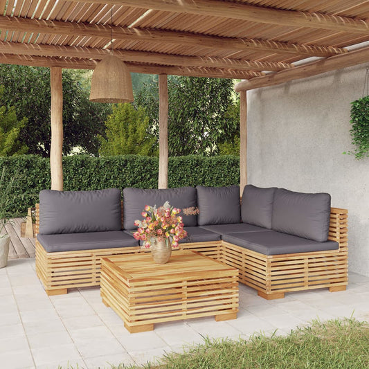 5 pcs conjunto lounge jardim c/ almofadões madeira teca maciça