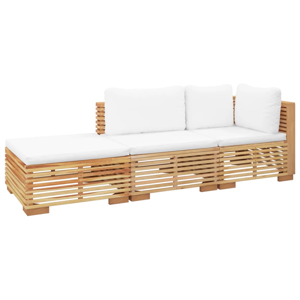 3 pcs conjunto lounge jardim c/ almofadões madeira teca maciça