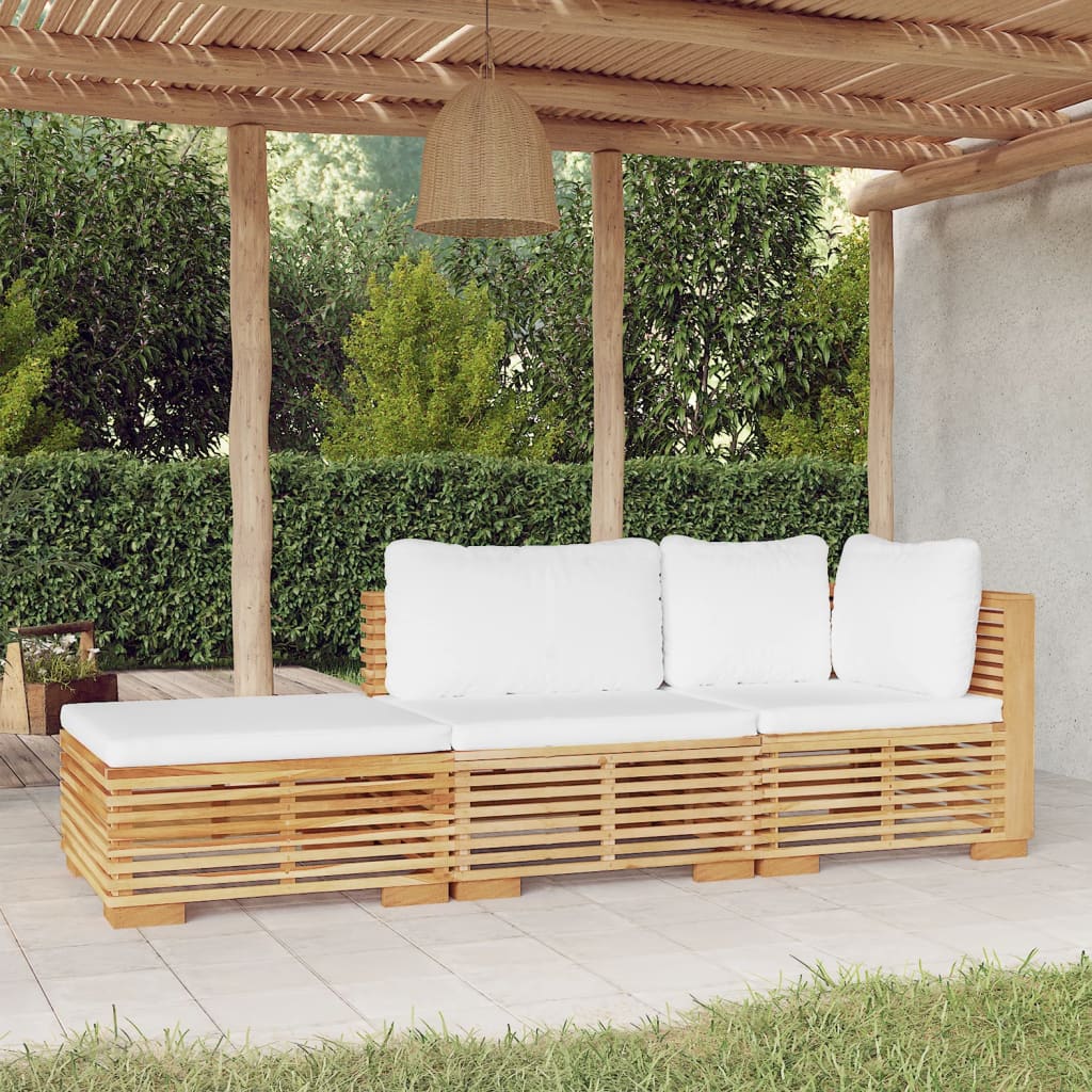 3 pcs conjunto lounge jardim c/ almofadões madeira teca maciça