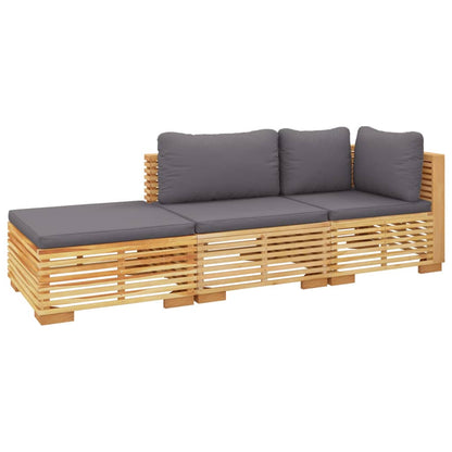 3 pcs conjunto lounge jardim c/ almofadões madeira teca maciça