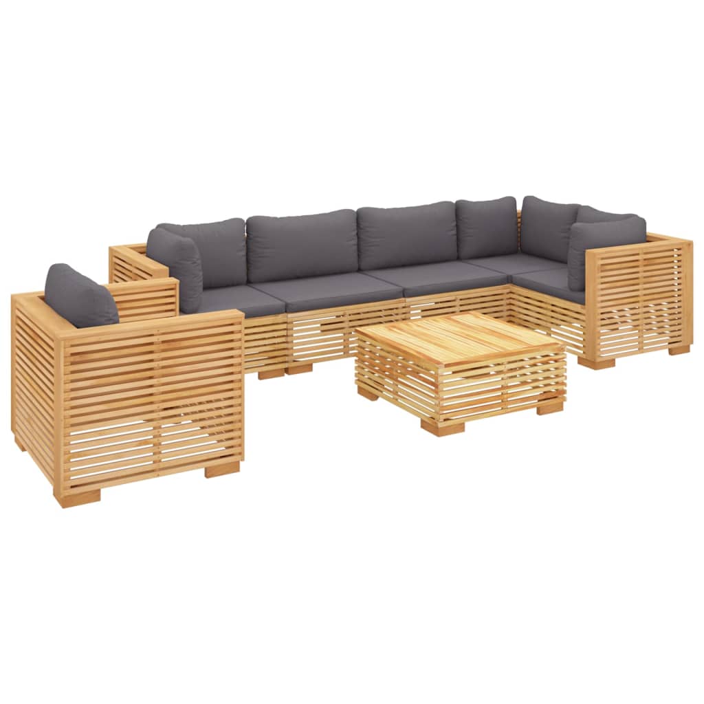 7 pcs conjunto lounge jardim c/ almofadões madeira teca maciça