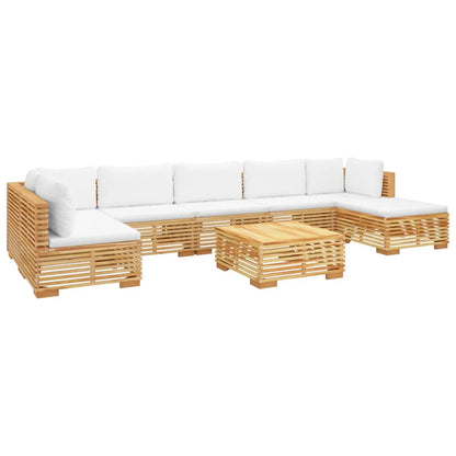 8 pcs conjunto lounge jardim c/ almofadões madeira teca maciça