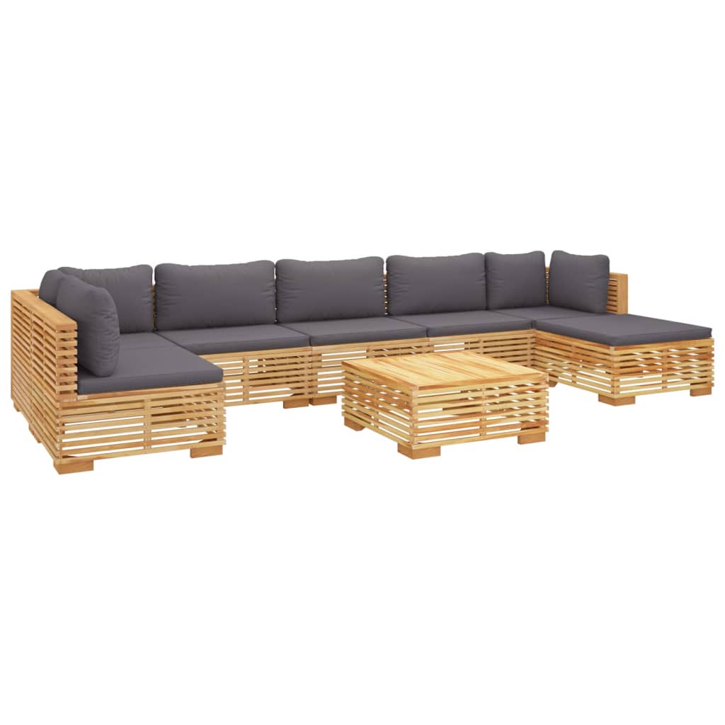 8 pcs conjunto lounge jardim c/ almofadões madeira teca maciça