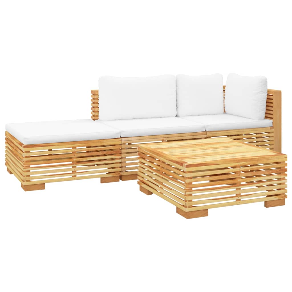 4 pcs conjunto lounge jardim c/ almofadões madeira teca maciça