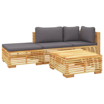 4 pcs conjunto lounge jardim c/ almofadões madeira teca maciça