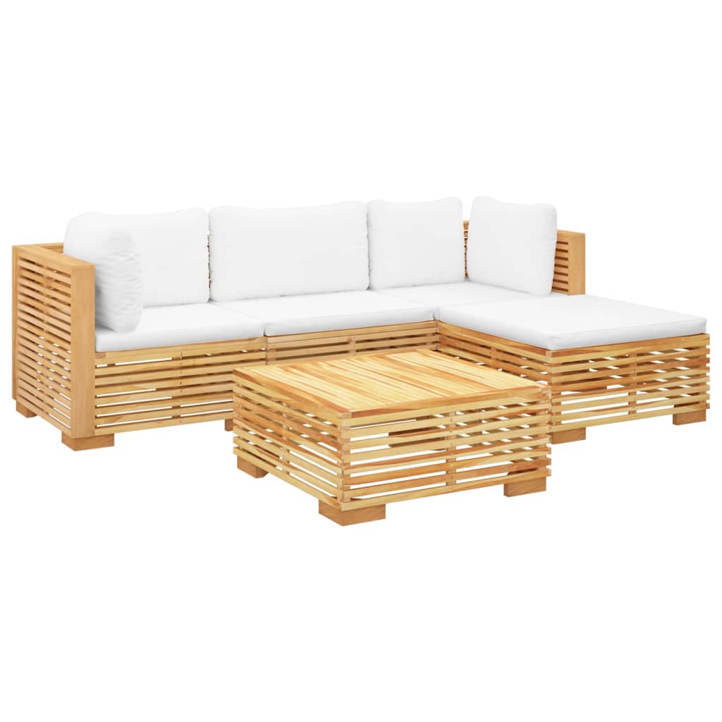 5 pcs conjunto lounge jardim c/ almofadões madeira teca maciça