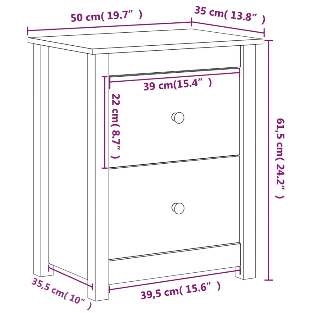 Mesa de cabeceira 50x35x61,5 cm pinho maciço castanho mel