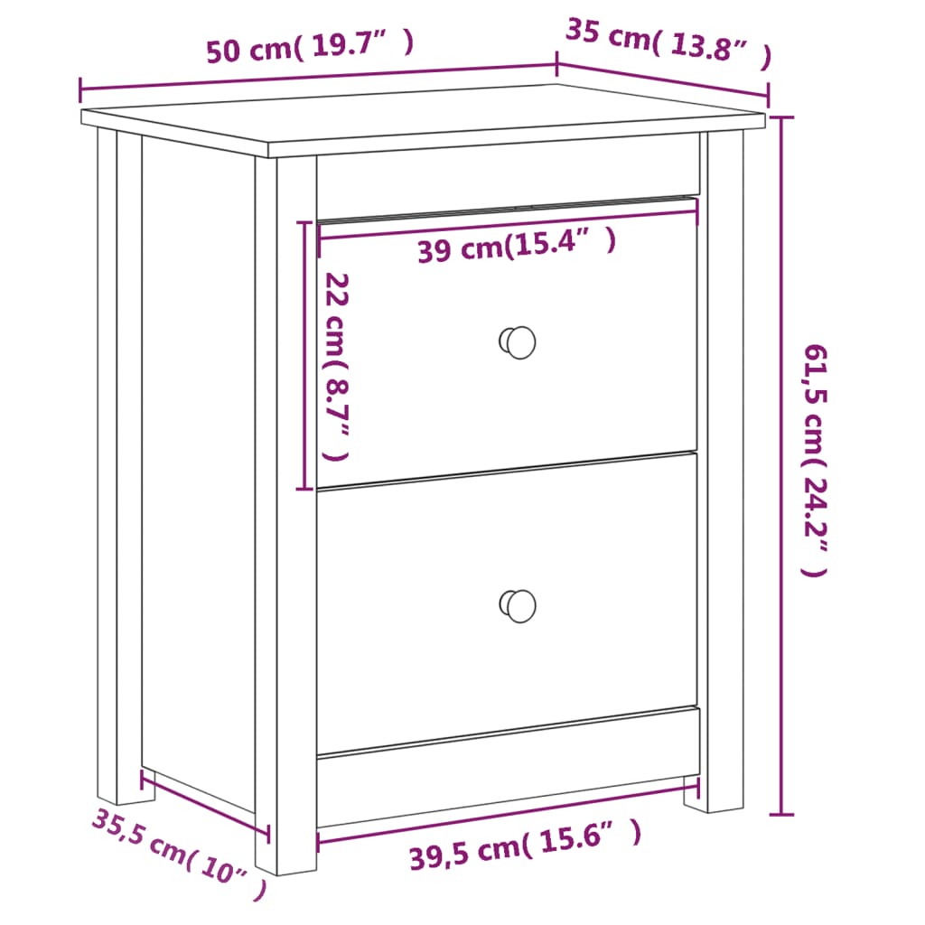 Mesas de cabeceira 2pcs 50x35x61,5 cm pinho maciço preto