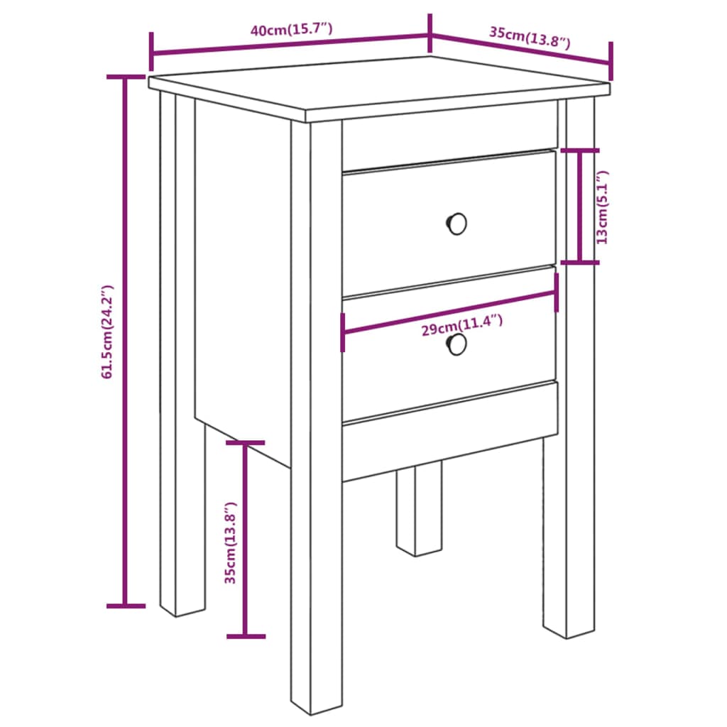 Mesas de cabeceira 2 pcs 40x35x61,5 cm pinho maciço branco