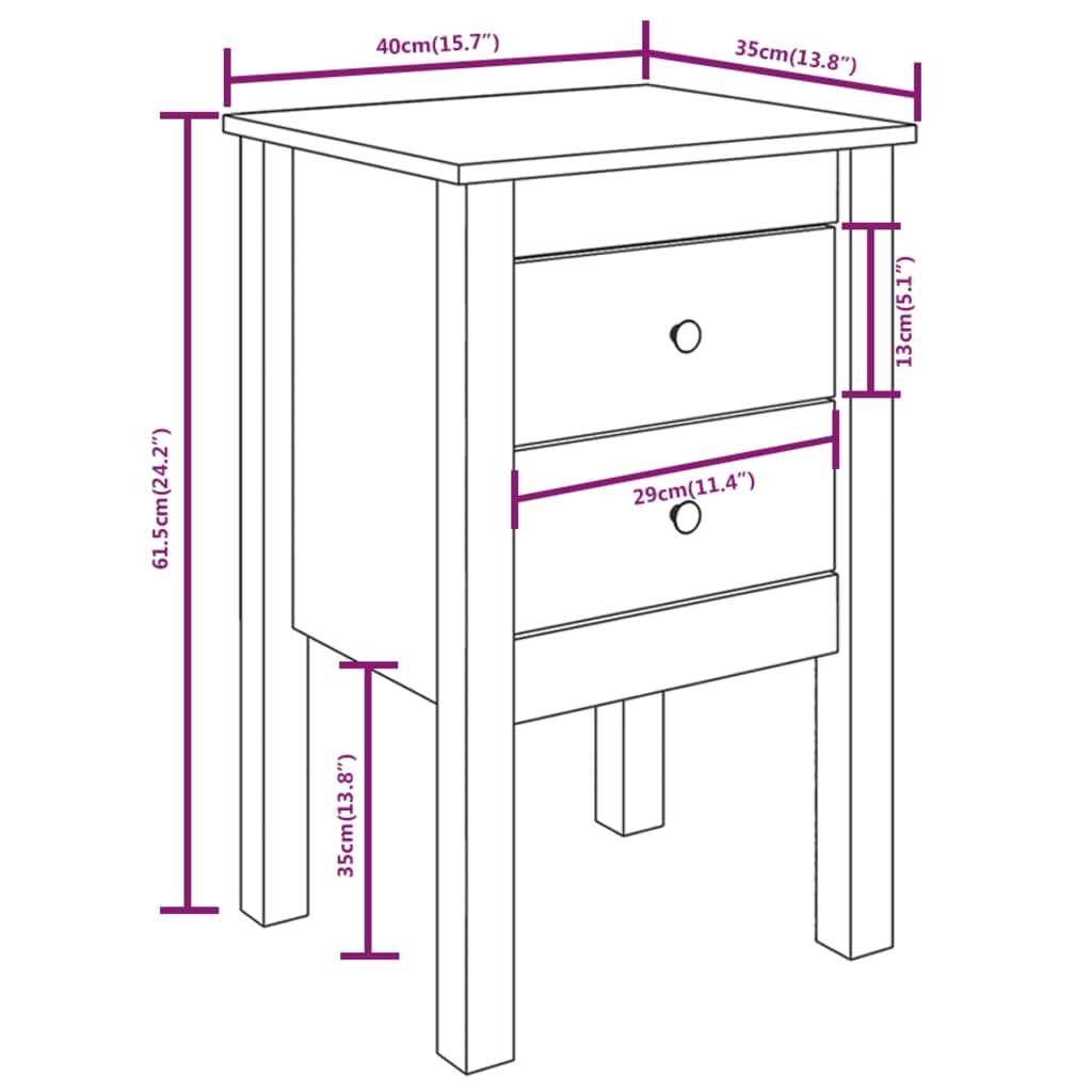 Mesa de cabeceira 40x35x61,5 cm pinho maciço castanho mel