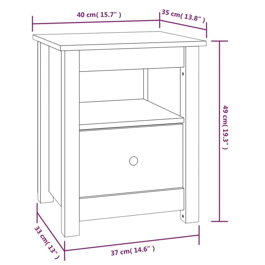 Mesa de cabeceira 40x35x49 cm madeira de pinho maciça branco