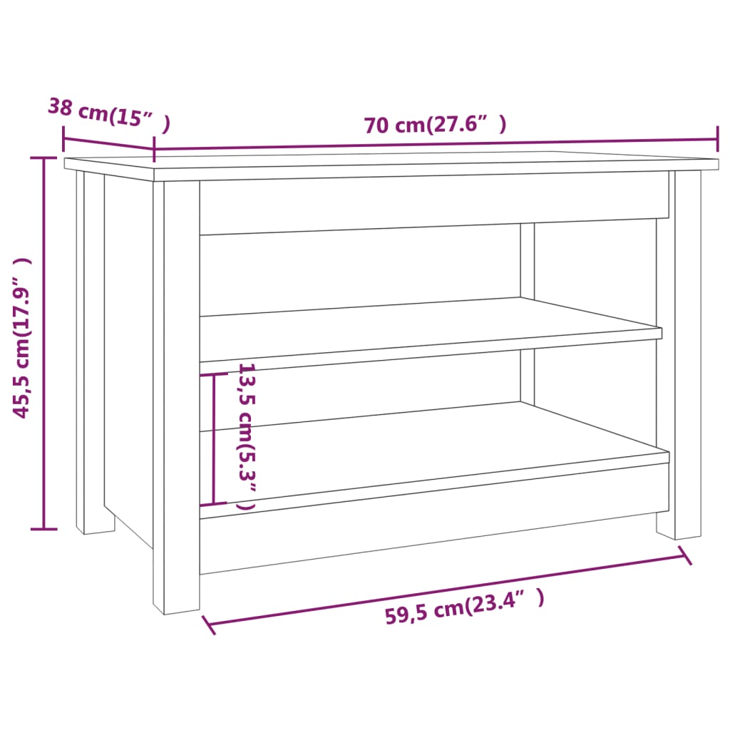 Banco sapateira 70x38x45,5 cm pinho maciço