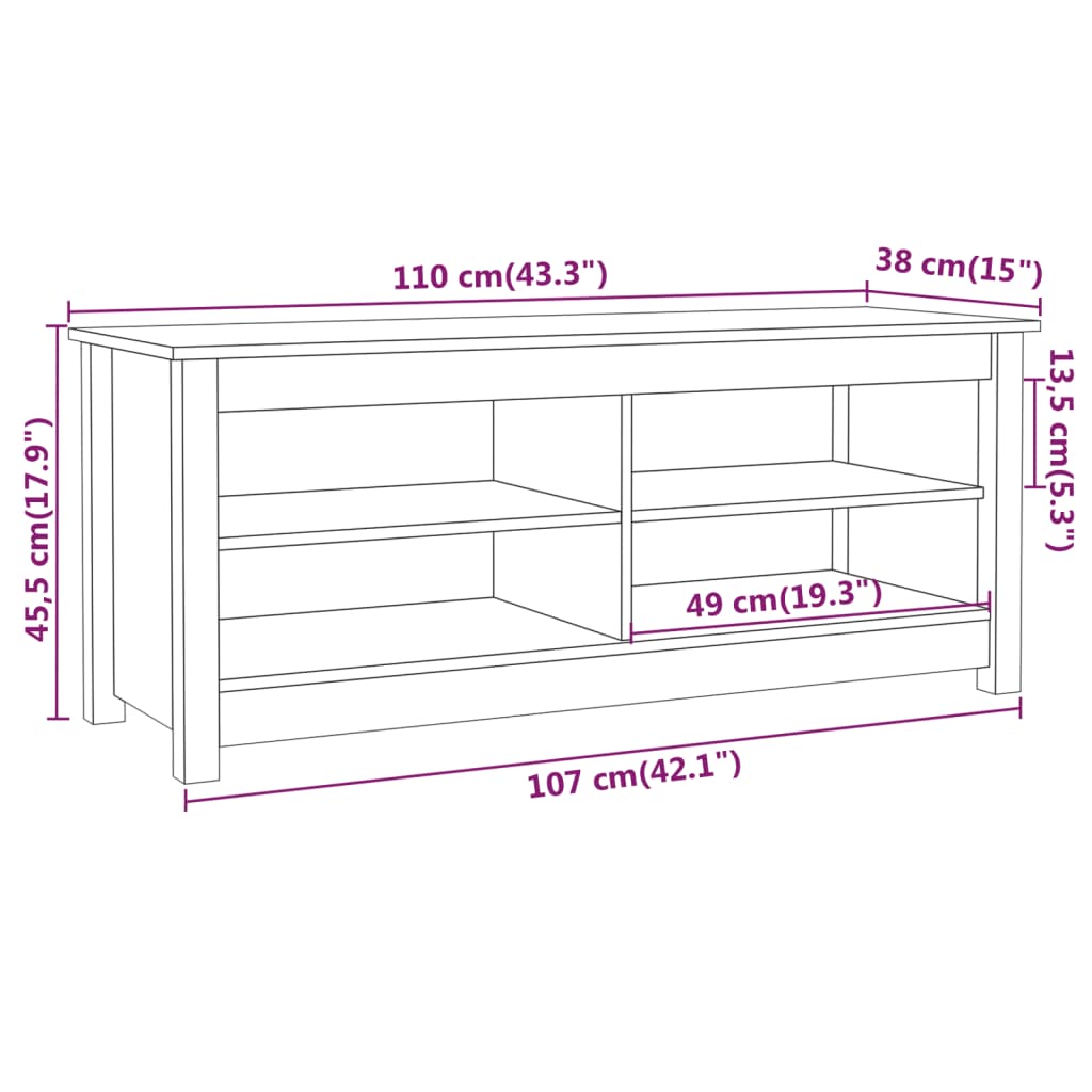 Banco sapateira 110x38x45,5 cm pinho maciço castanho mel