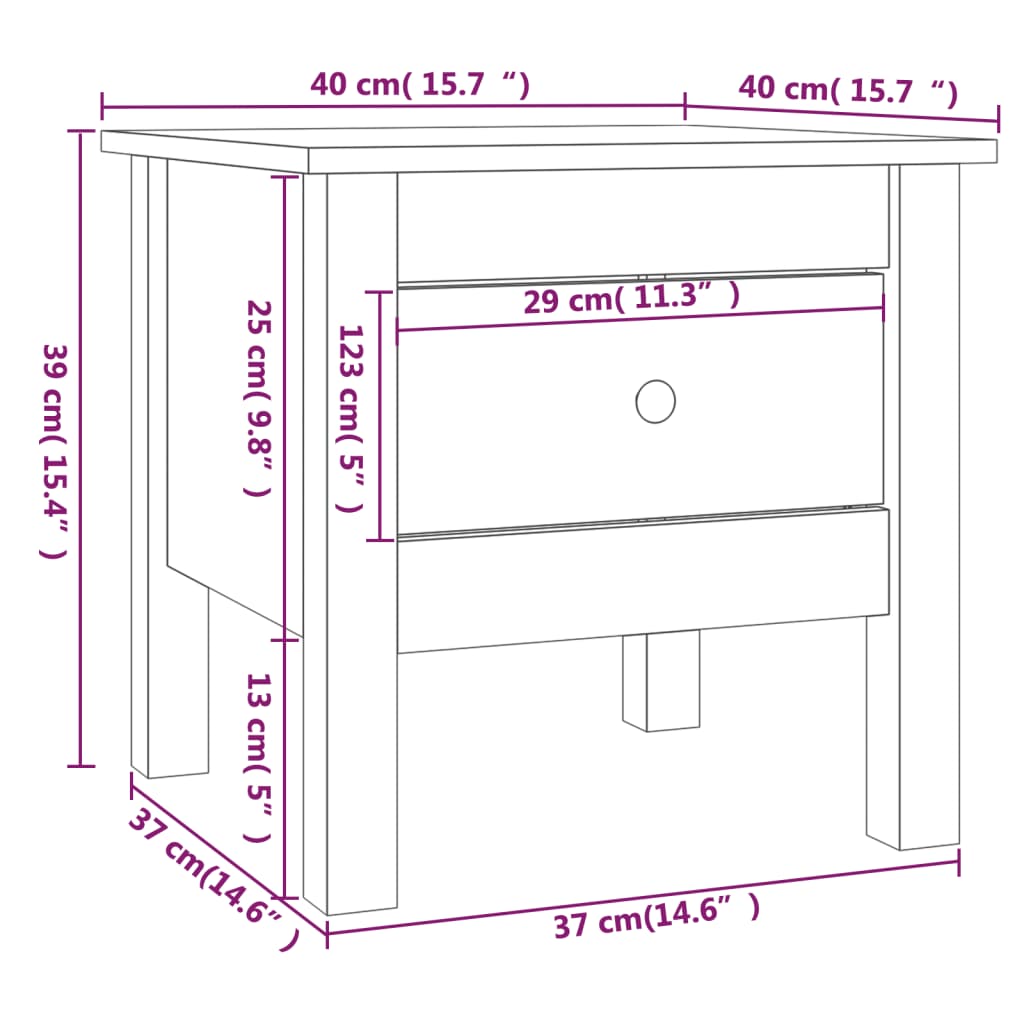 Mesa de apoio 40x40x39 cm pinho maciço Branco