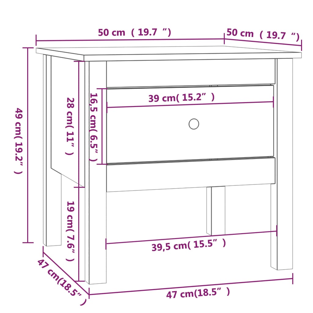 Mesa de apoio 50x50x49 cm pinho maciço