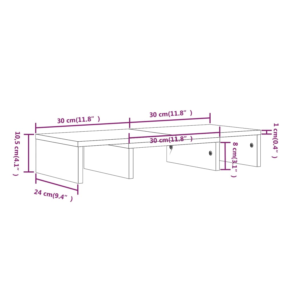 Suporte para monitor 60x24x10,5 cm madeira pinho maciça branco