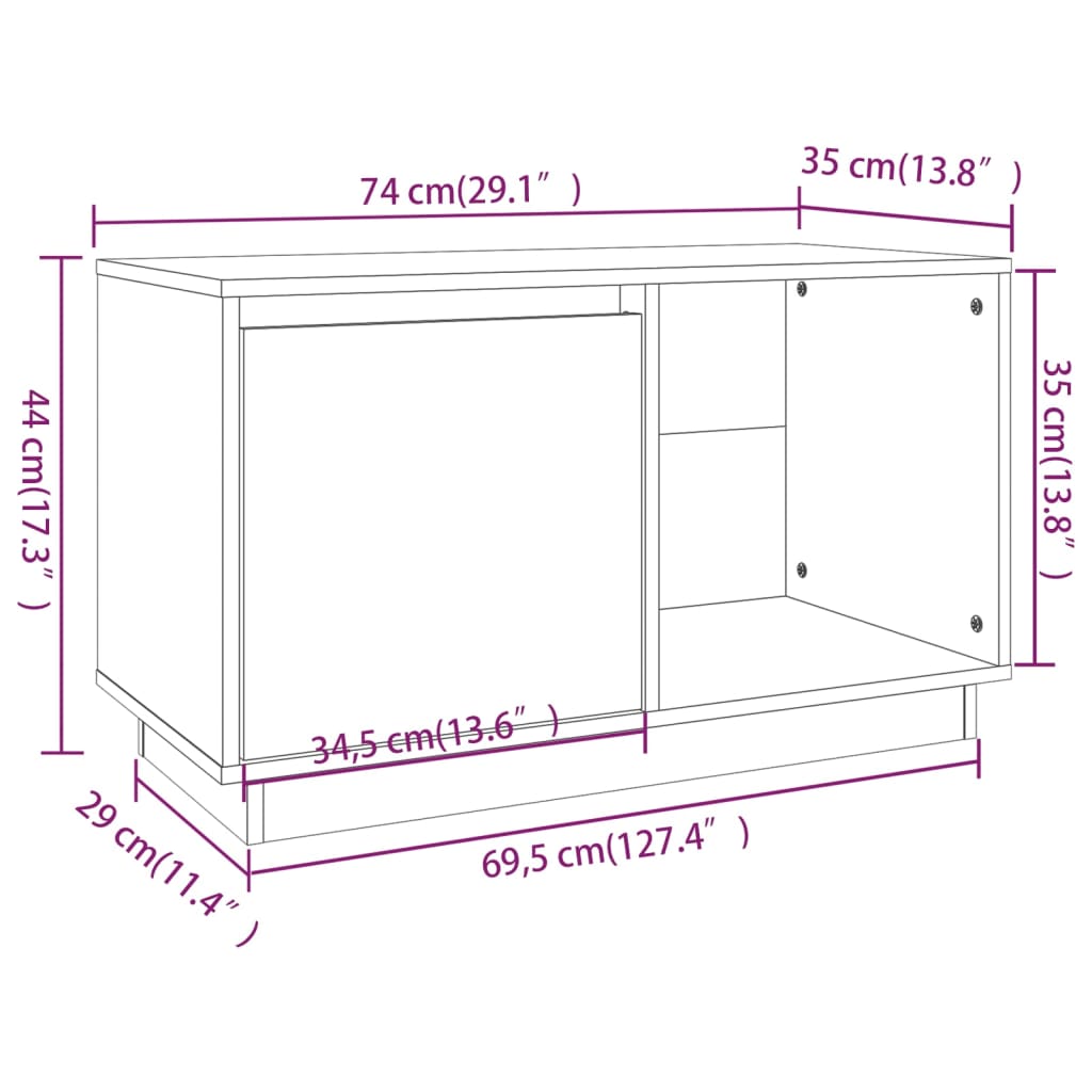 Móvel de TV Oliva - Cor Branco - 74x35x44 cm - Em Madeira de Pinho Maciça