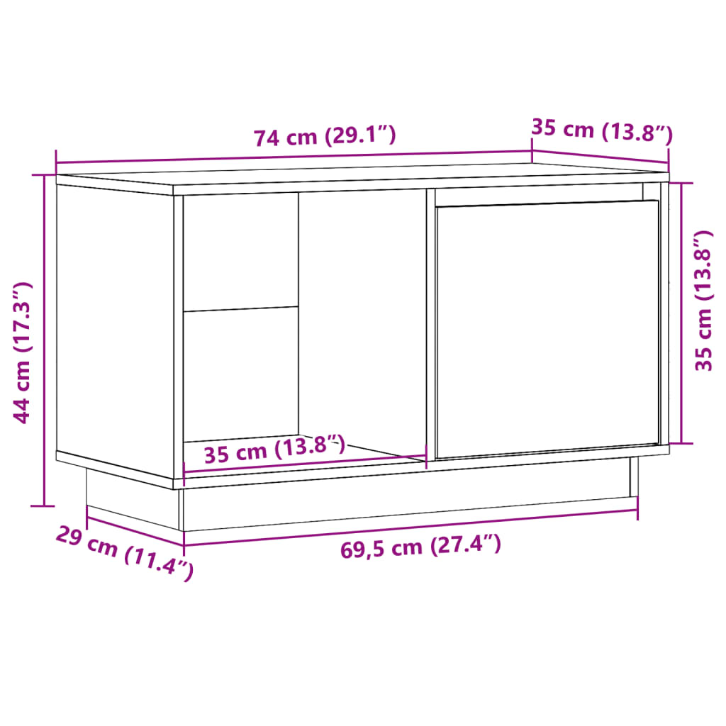 Móvel de TV Oliva - Cor Branco - 74x35x44 cm - Em Madeira de Pinho Maciça