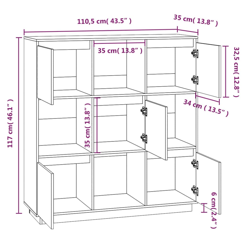 Aparador alto 110,5x35x117 cm pinho maciço cinza