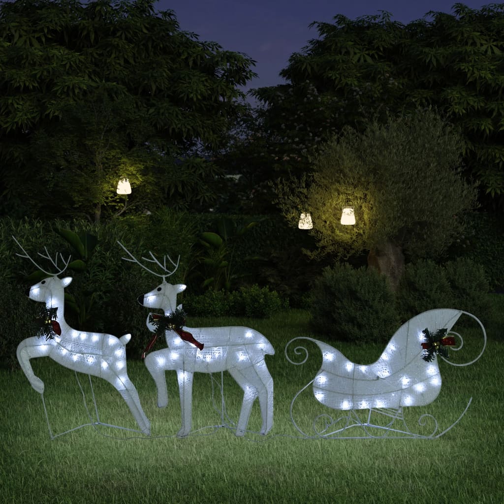 Decoração de Natal renas/trenó p/ exterior 60 luzes LED branco