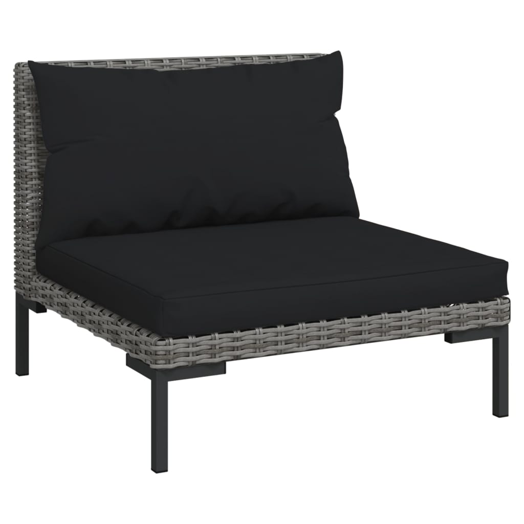 9 pcs conj. lounge jardim c/ almofadões vime PE cinzento-escuro