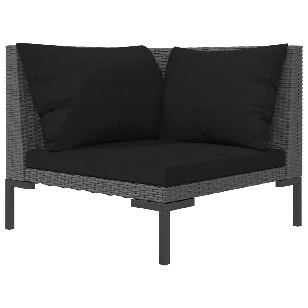 8 pcs conj. lounge jardim c/ almofadões vime PE cinzento-escuro