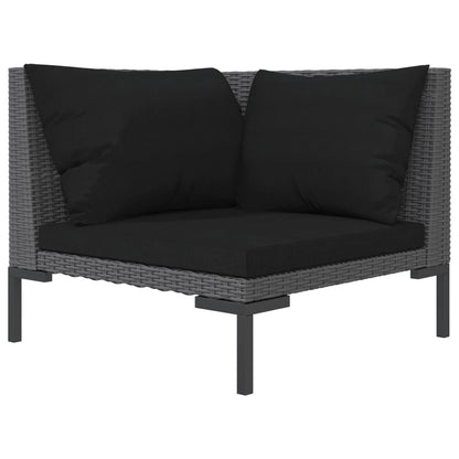 8 pcs conj. lounge jardim c/ almofadões vime PE cinzento-escuro