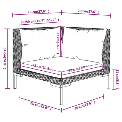 11pcs conj. lounge jardim c/ almofadões vime PE cinzento-escuro