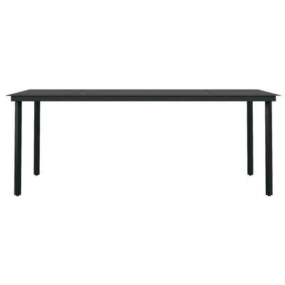 Mesa de jantar para jardim 200x100x74 cm aço e vidro preto