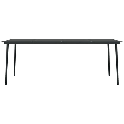 Mesa de jantar para jardim 200x100x74 cm aço e vidro preto