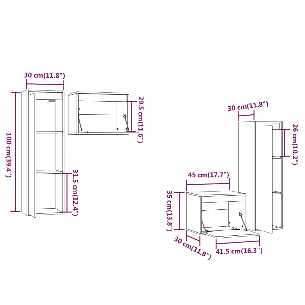 Móveis de TV 4 pcs madeira de pinho maciça branco