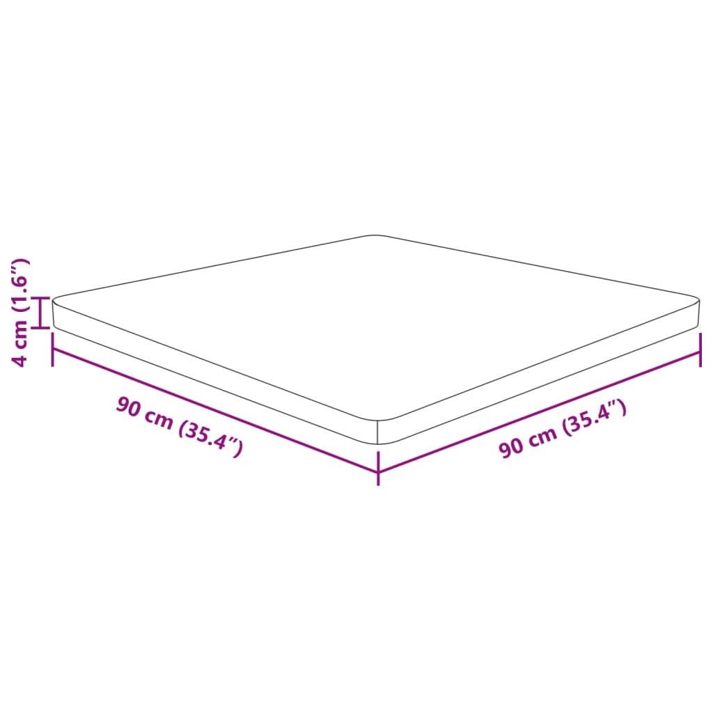 Tampo de mesa quadrado 90x90x4 cm carvalho maciço não tratado