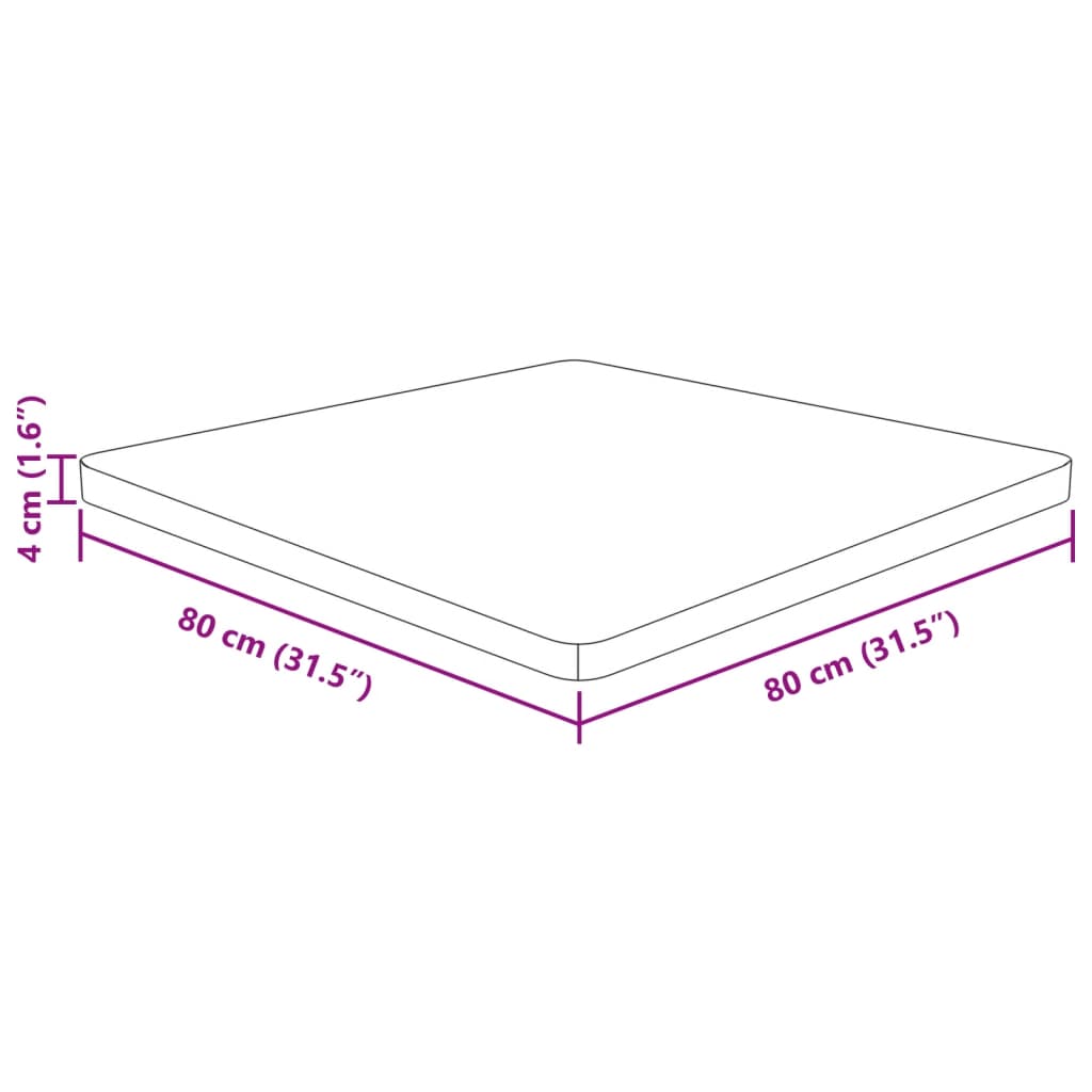 Tampo mesa quadrado 80x80x4 cm carvalho tratado castanho-claro