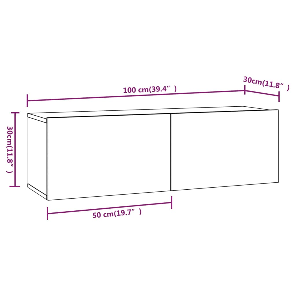 Móvel parede TV 100x30x30 cm derivados madeira carvalho fumado