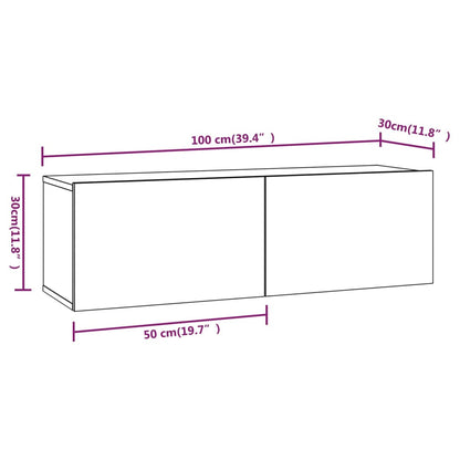 Móvel parede TV 100x30x30 cm derivados madeira carvalho fumado