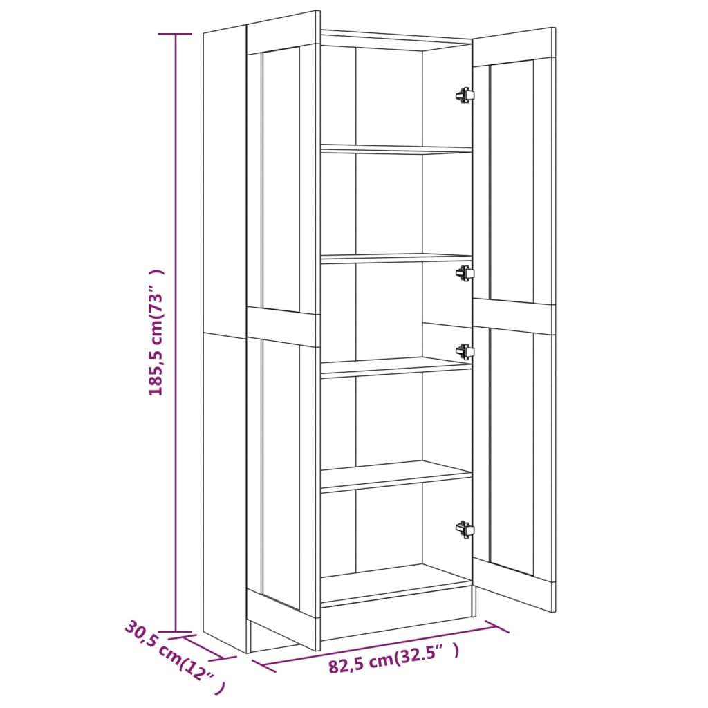 Aparador de Sala Léa - Cor Cinzento Sonoma - Com 5 Prateleiras - 82,5x30,5x185,5 cm - Contraplacado e MDF - Design Nórdico