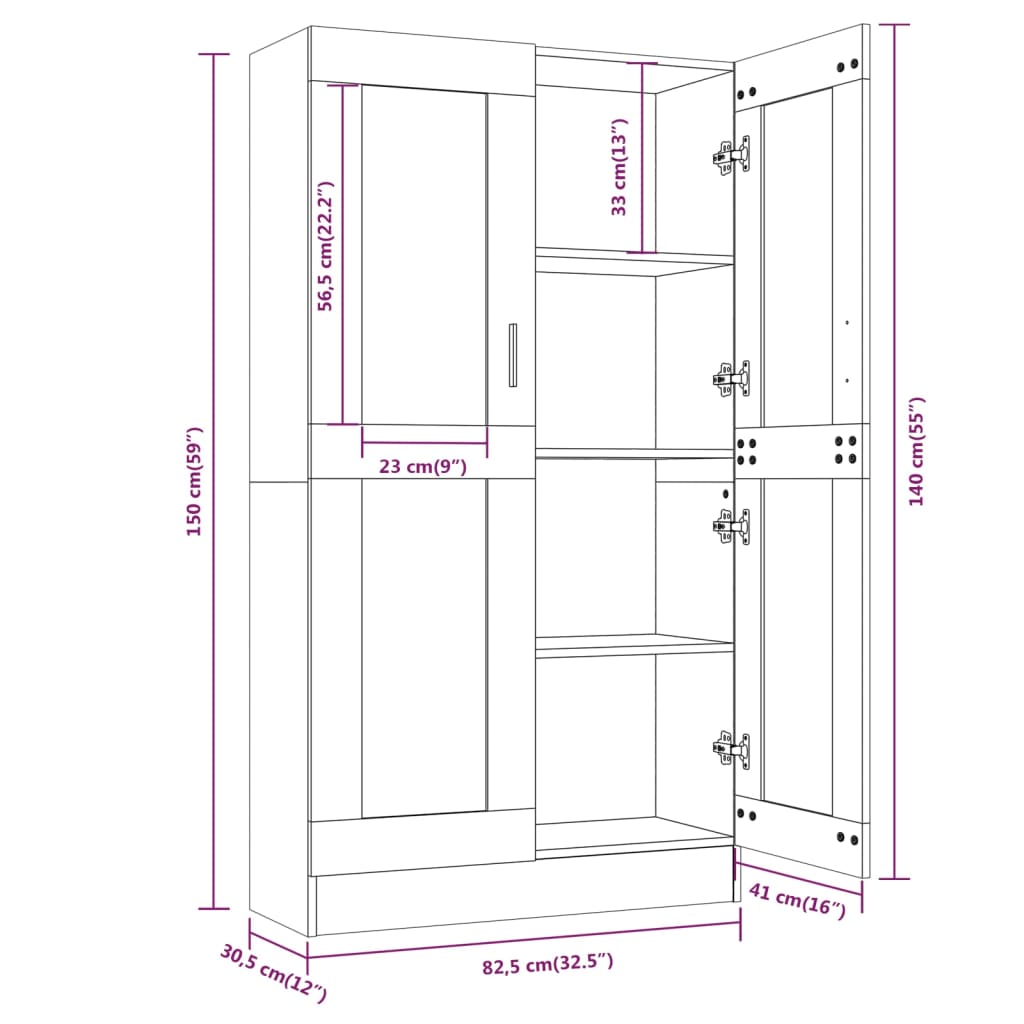 Vitrine 82,5x30,5x150 cm derivados de madeira cinzento sonoma