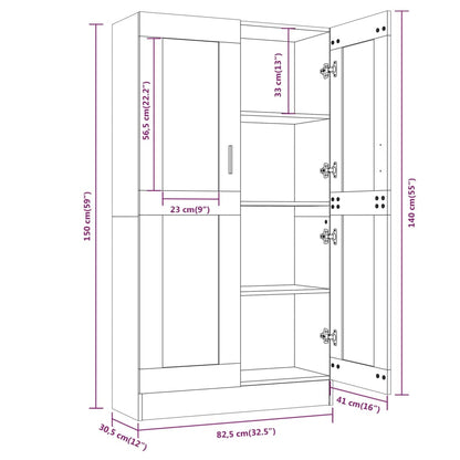 Vitrine 82,5x30,5x150 cm derivados de madeira cinzento sonoma