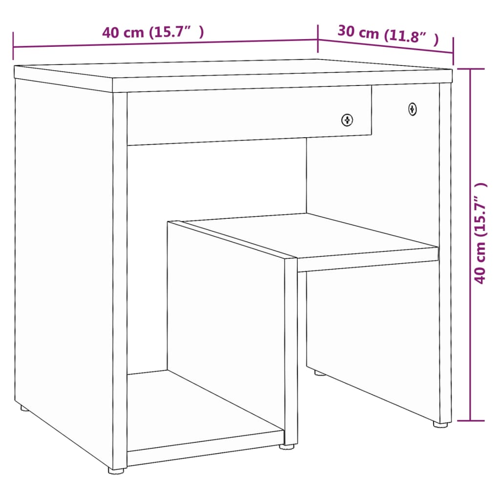 Mesa cabeceira 2pcs 40x30x40 cm madeira proc. carvalho castanho