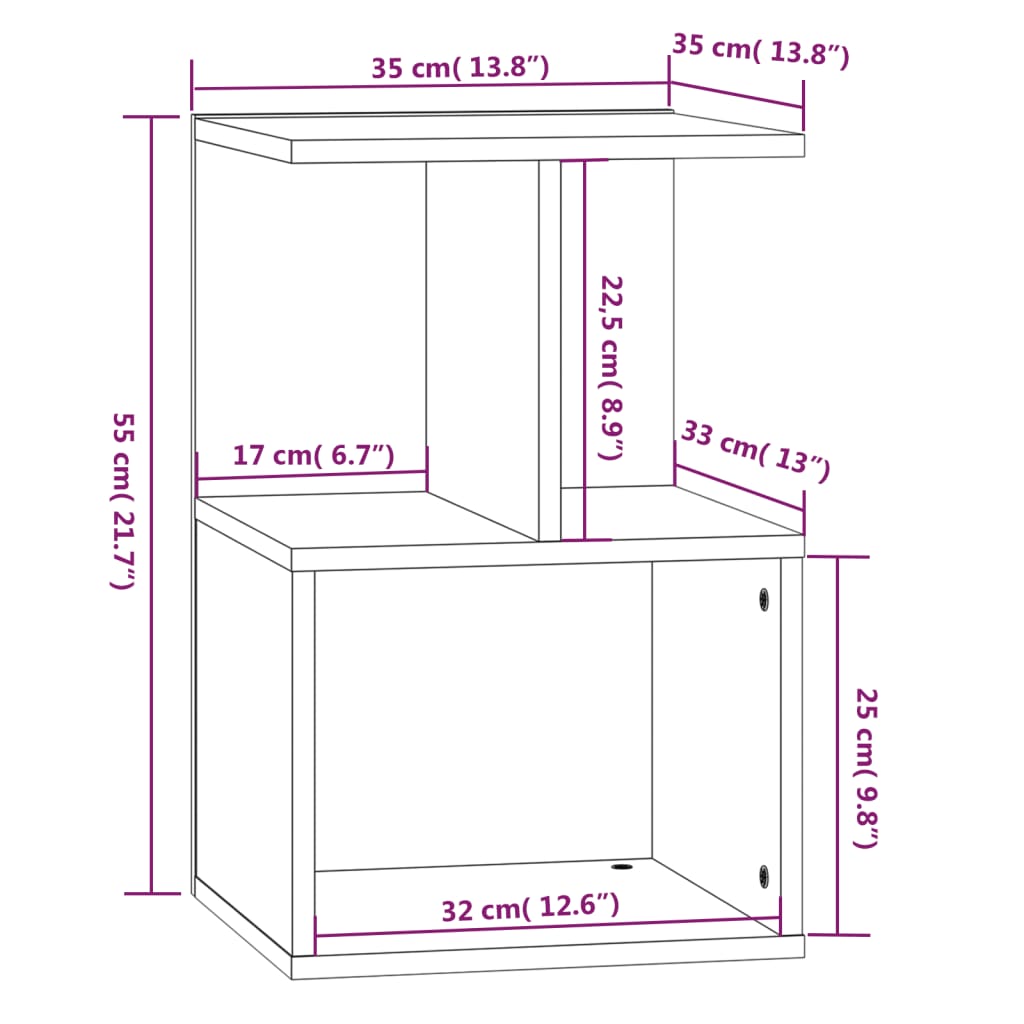 Mesa cabeceira 2pcs 35x35x55cm derivado madeira cinzento sonoma