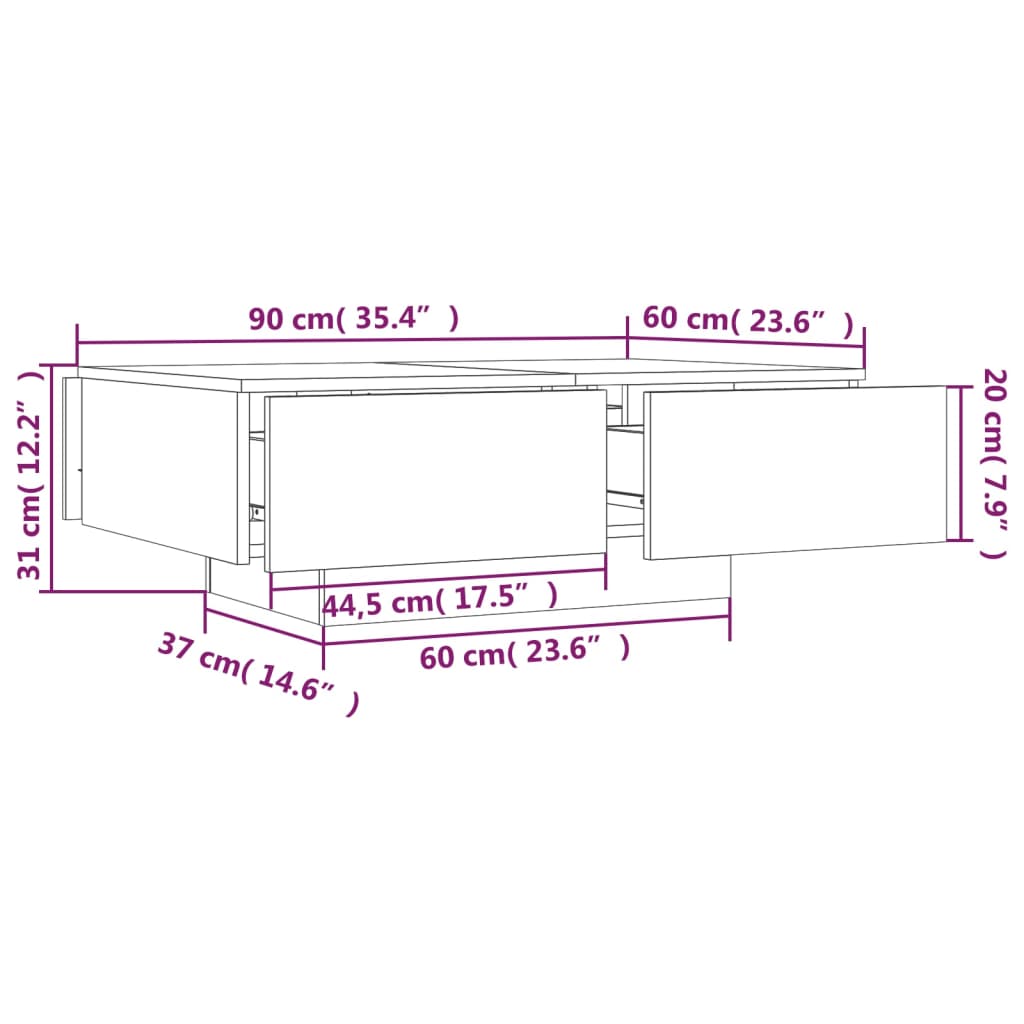 Mesa de Centro Davi com 4 Gavetas - Cinzento - Design Moderno