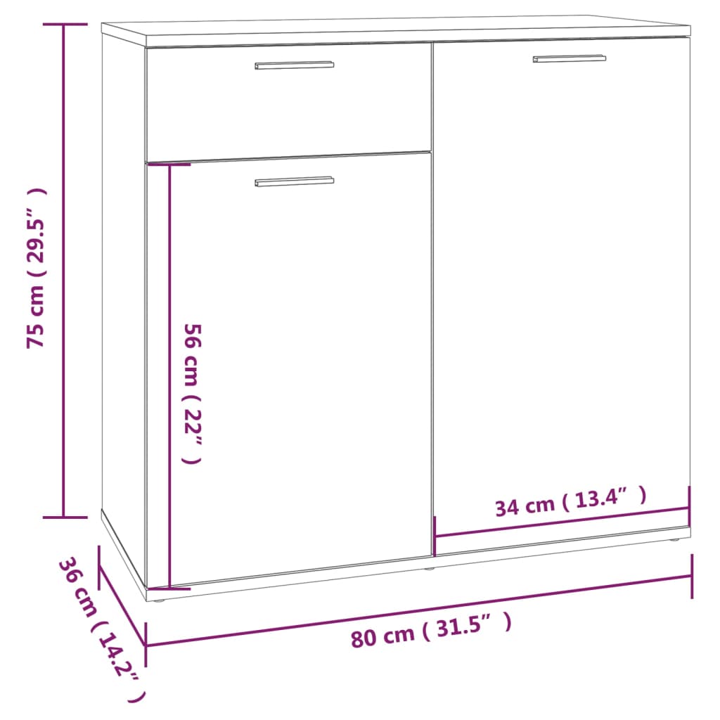 Aparador Dela de 80cm - Cinzento Sonoma - Design Minimalista